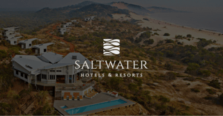 Exterior of Saltwater Hotels & Resorts with logo overlayed