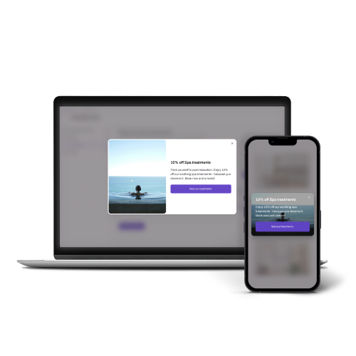 Example of a 10% off spa treatment offer displayed on both a laptop and smartphone, showcasing responsive design across devices