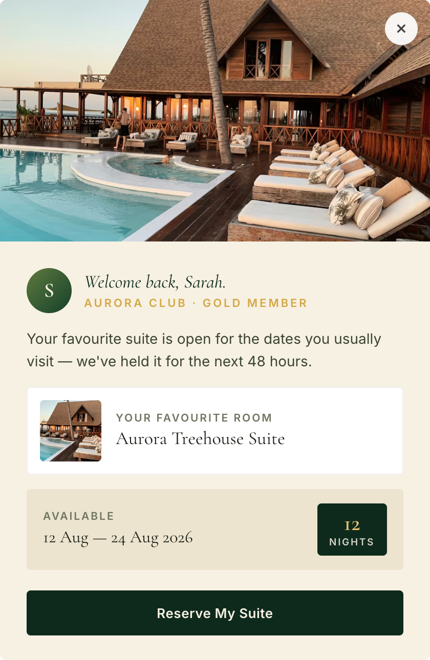 Selva Aurora — welcome-back returning guest